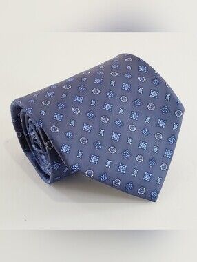 ZADI Andrew's Ties Blue Geometric Pattern Men's Italian Silk Neck Tie 60x3.75"